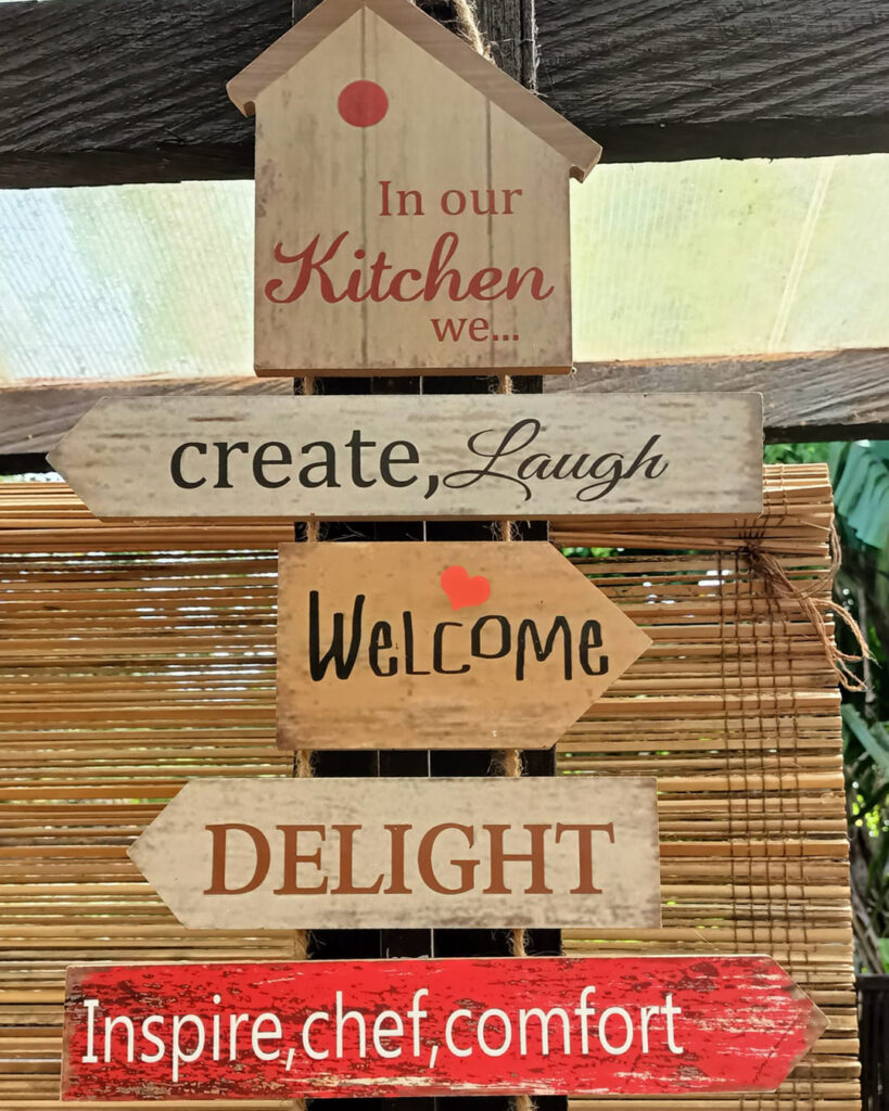 Signs with text in kitchen